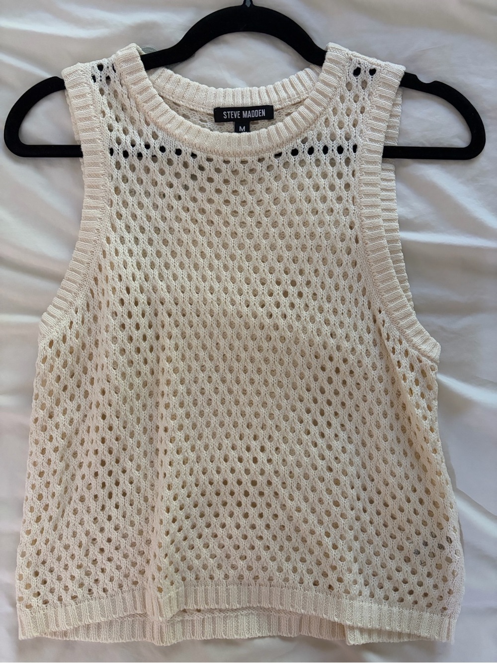 Steve Madden Cream Open Knit Crochet Sweater Size M